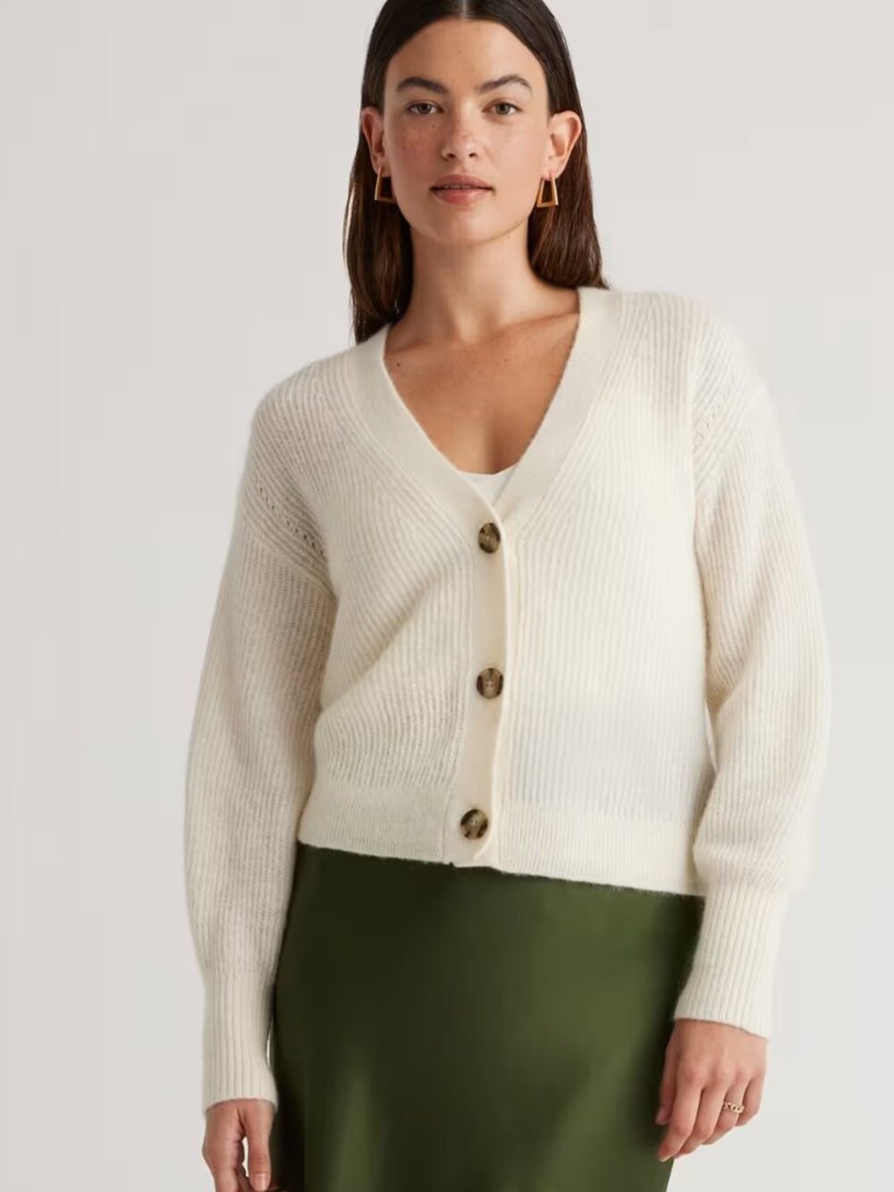 Baby Alpaca-Wool Cropped Cardigan Ivory
